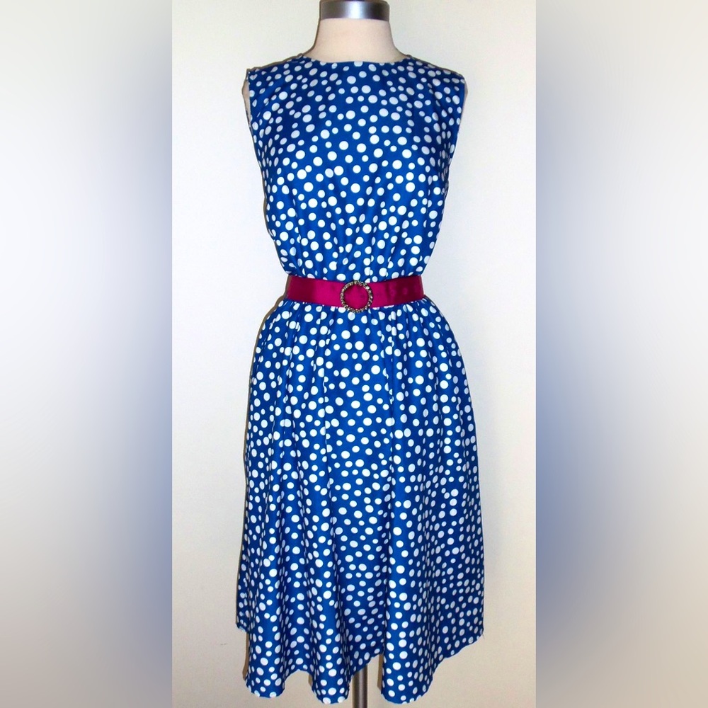 Signature Collection by Vicki Wayne Blue Polka Dot Dress Size 14p